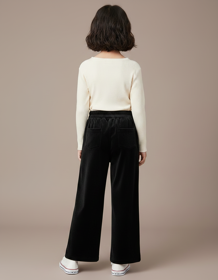Pantalon Velours Noir Ample Décontracté Fille - vue 2