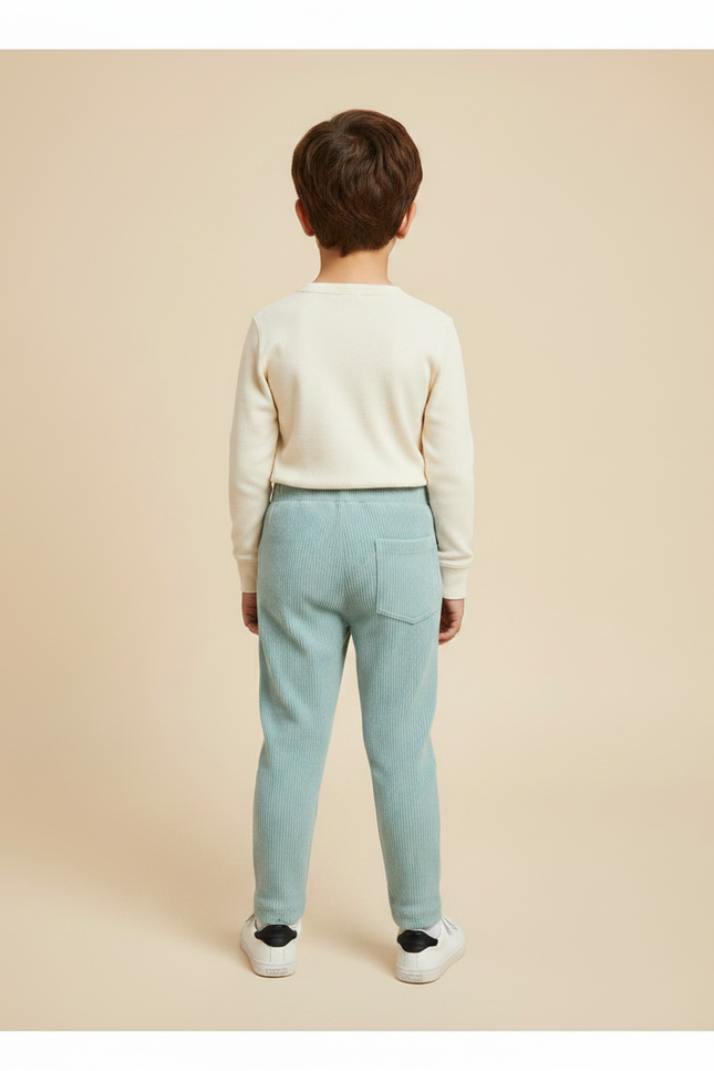 Pantalon Velours Côtelé Bleu Doux Enfant Confortable - Cordé - vue 2