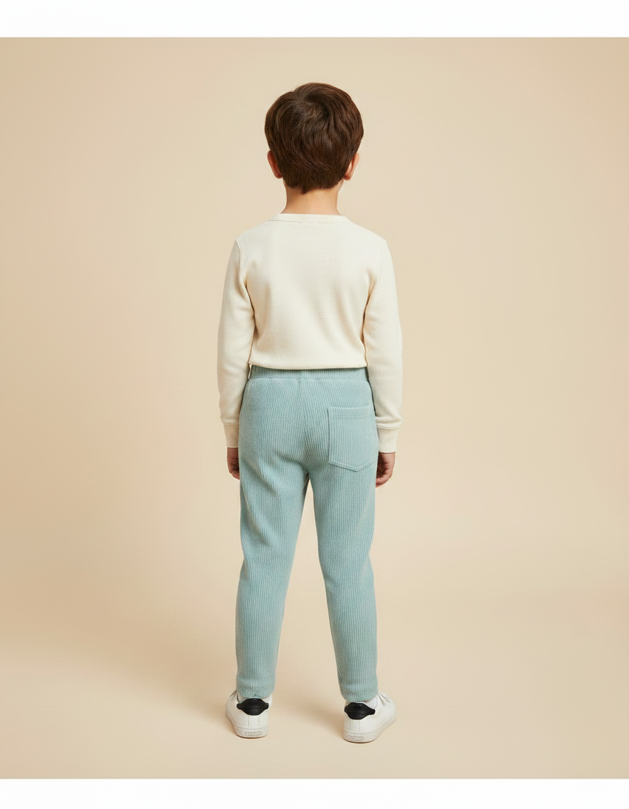 Pantalon Velours Côtelé Bleu Doux Enfant Confortable - Cordé - vue 2