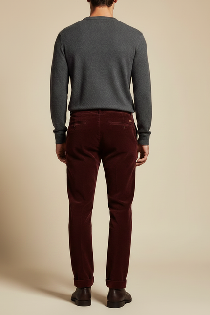 Pantalon Velours Côtelé Bordeaux Homme Droit Élégant - Cordé - vue 2