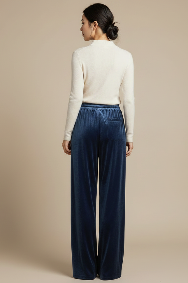 Pantalon Velours Bleu Marine Ample Décontracté Fluide - vue 2