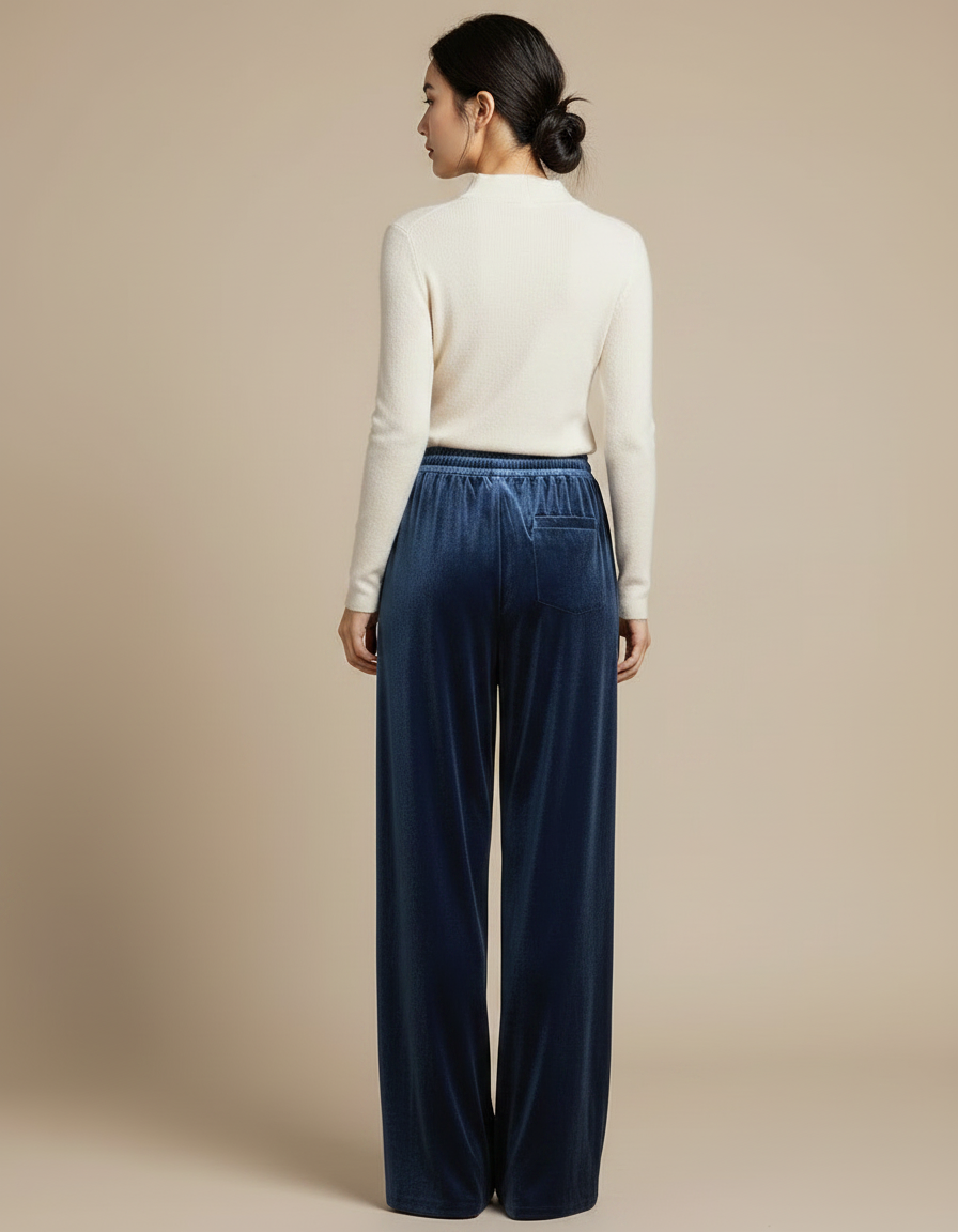 Pantalon Velours Bleu Marine Ample Décontracté Fluide - vue 2