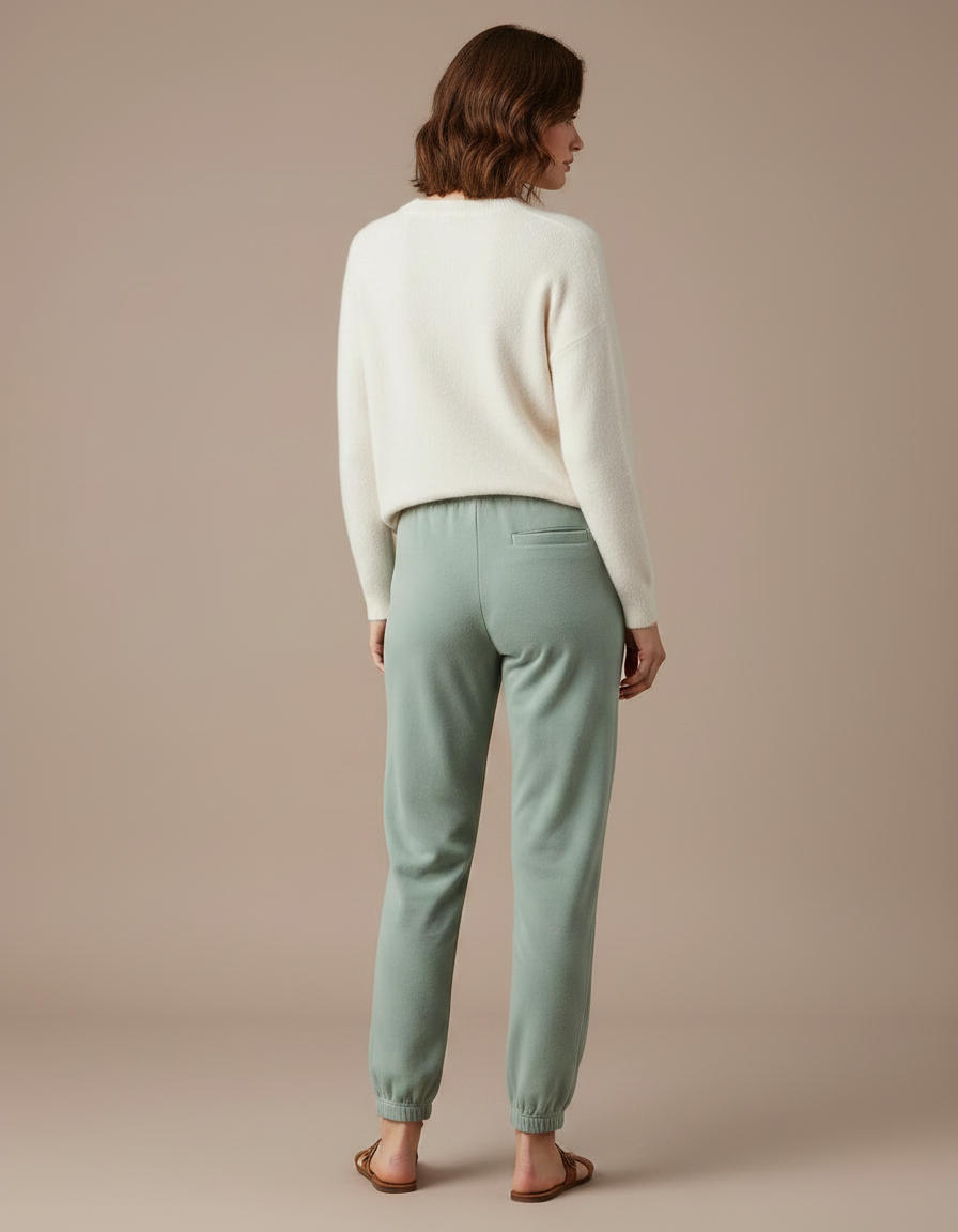 Pantalon Velours Vert Ample Molletonné Confortable Femme - vue 2