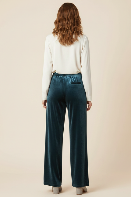 Pantalon Velours Vert Émeraude Fluide Ample Élégant Femme - vue 2