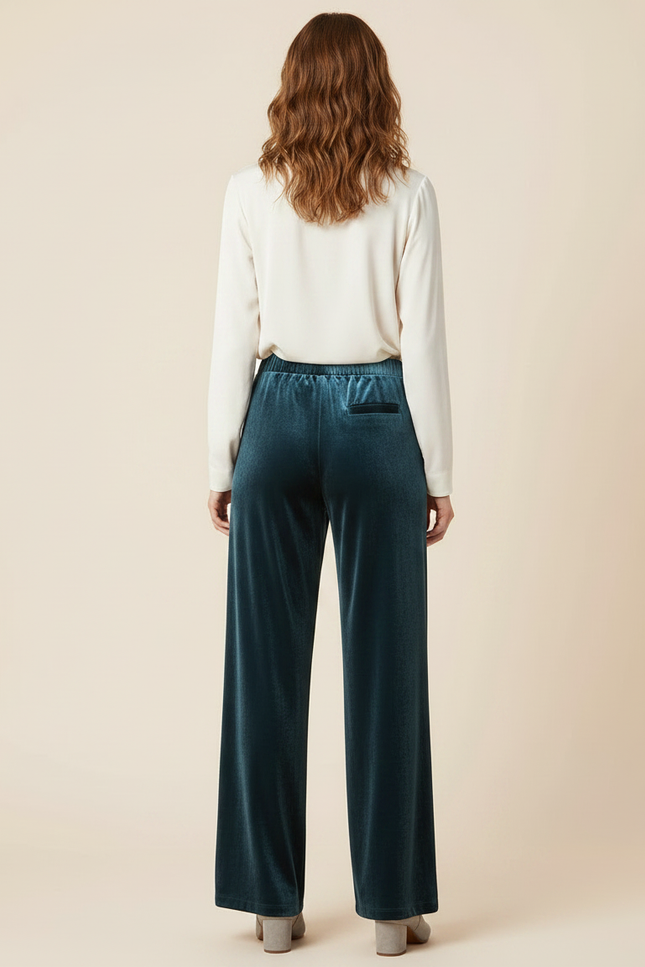 Pantalon Velours Vert Émeraude Fluide Ample Élégant Femme - vue 2