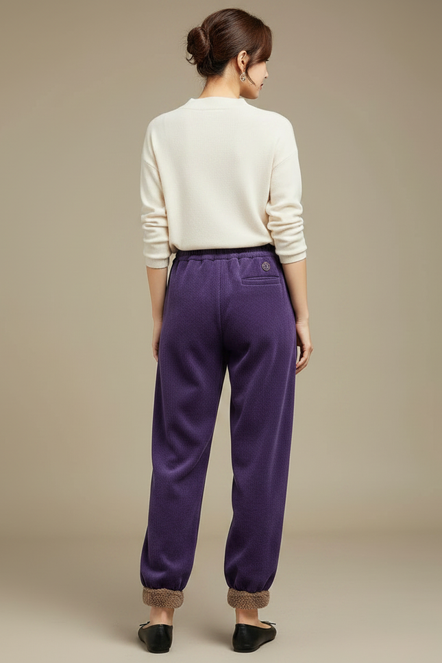 Pantalon Velours Violet Chaud Doux Hiver Femme - vue 2