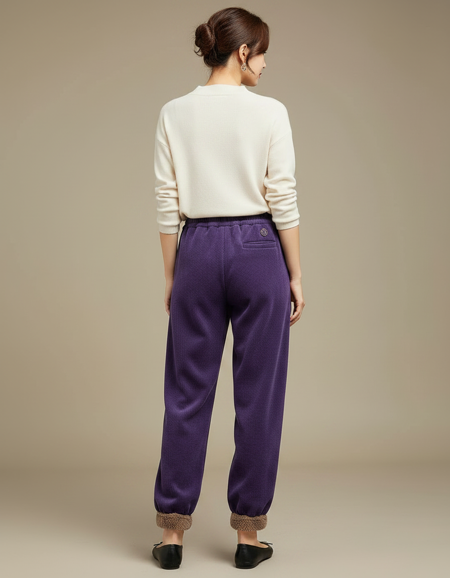Pantalon Velours Violet Chaud Doux Hiver Femme - vue 2