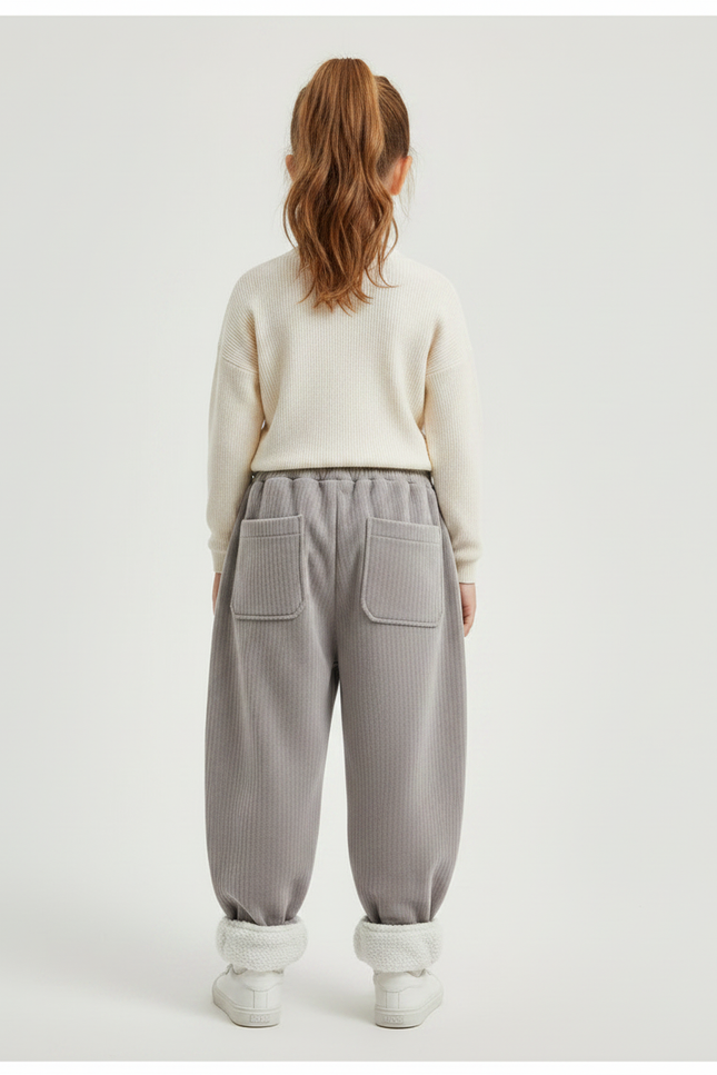 Pantalon Velours Gris Côtelé Doublé Ample Enfant - vue 2