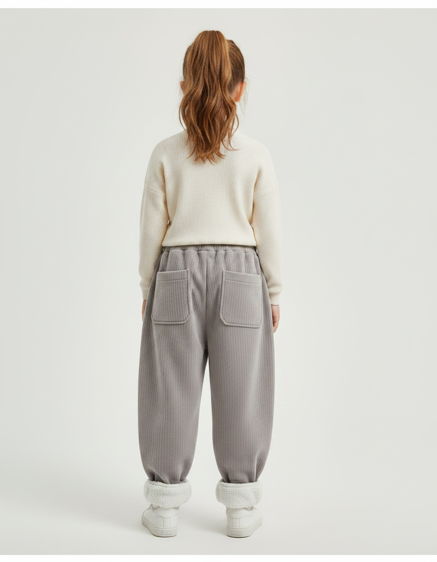 Pantalon Velours Gris Côtelé Doublé Ample Enfant - vue 2