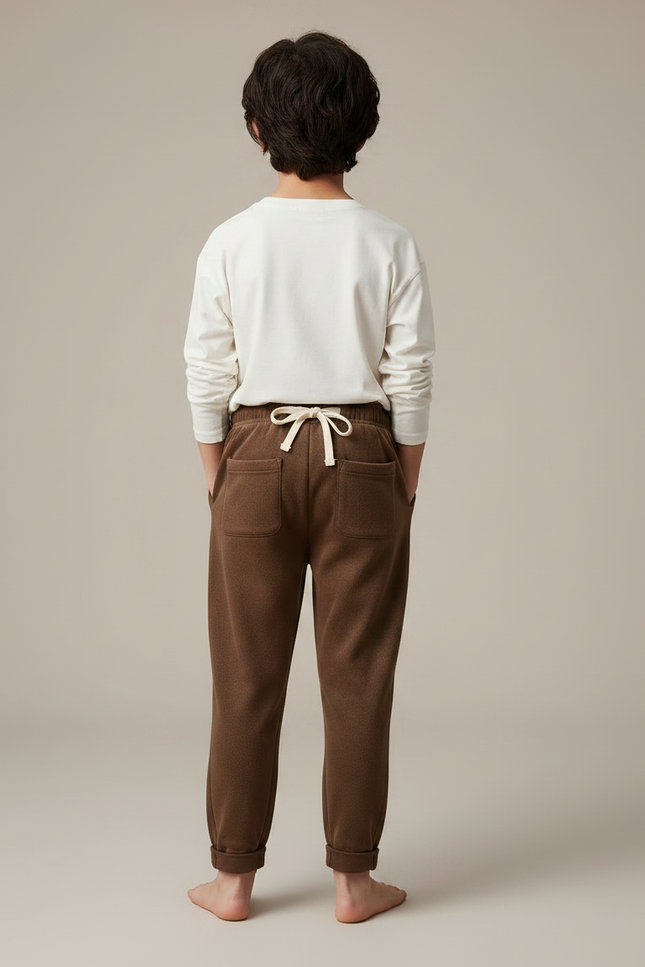 Pantalon Velours Marron Enfant Cordon Doux Confortable - Molleton - vue 2