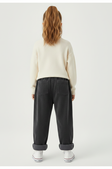 Pantalon Velours Gris Côtelé Ample Décontracté Fille Hiver - Cordé - vue 2