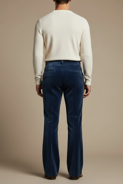 Pantalon Velours Bleu Marine Évasé Homme Élégant - vue 2