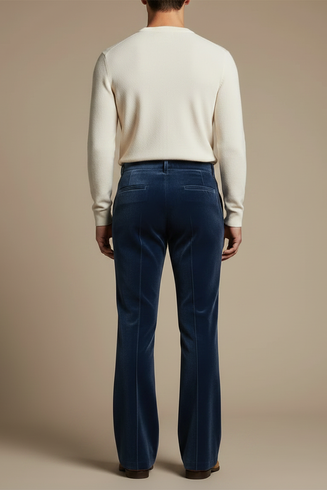 Pantalon Velours Bleu Marine Évasé Homme Élégant - vue 2