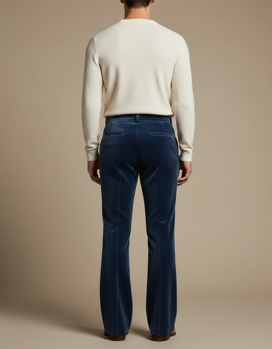 Pantalon Velours Bleu Marine Évasé Homme Élégant - vue 2