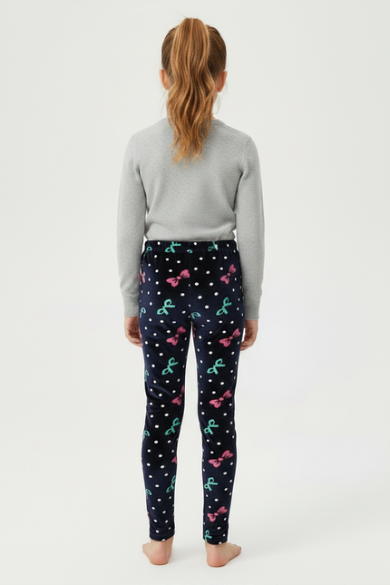 Pantalon Velours Bleu Marine Imprimé Nœuds Fille - vue 2