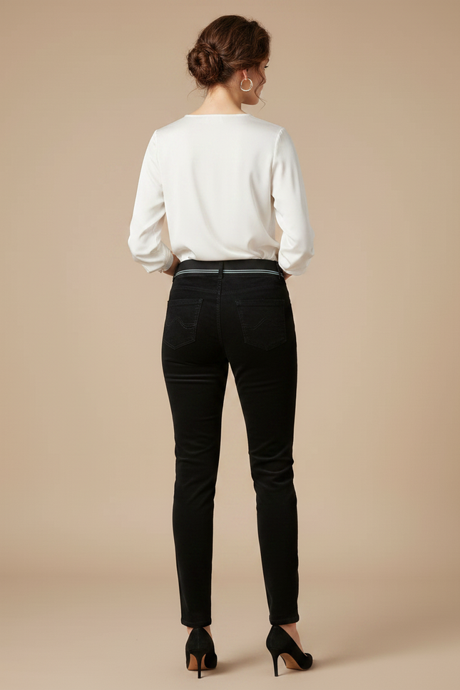 Pantalon Velours Noir Slim Brodé Élégant Femme - Cordé - vue 2