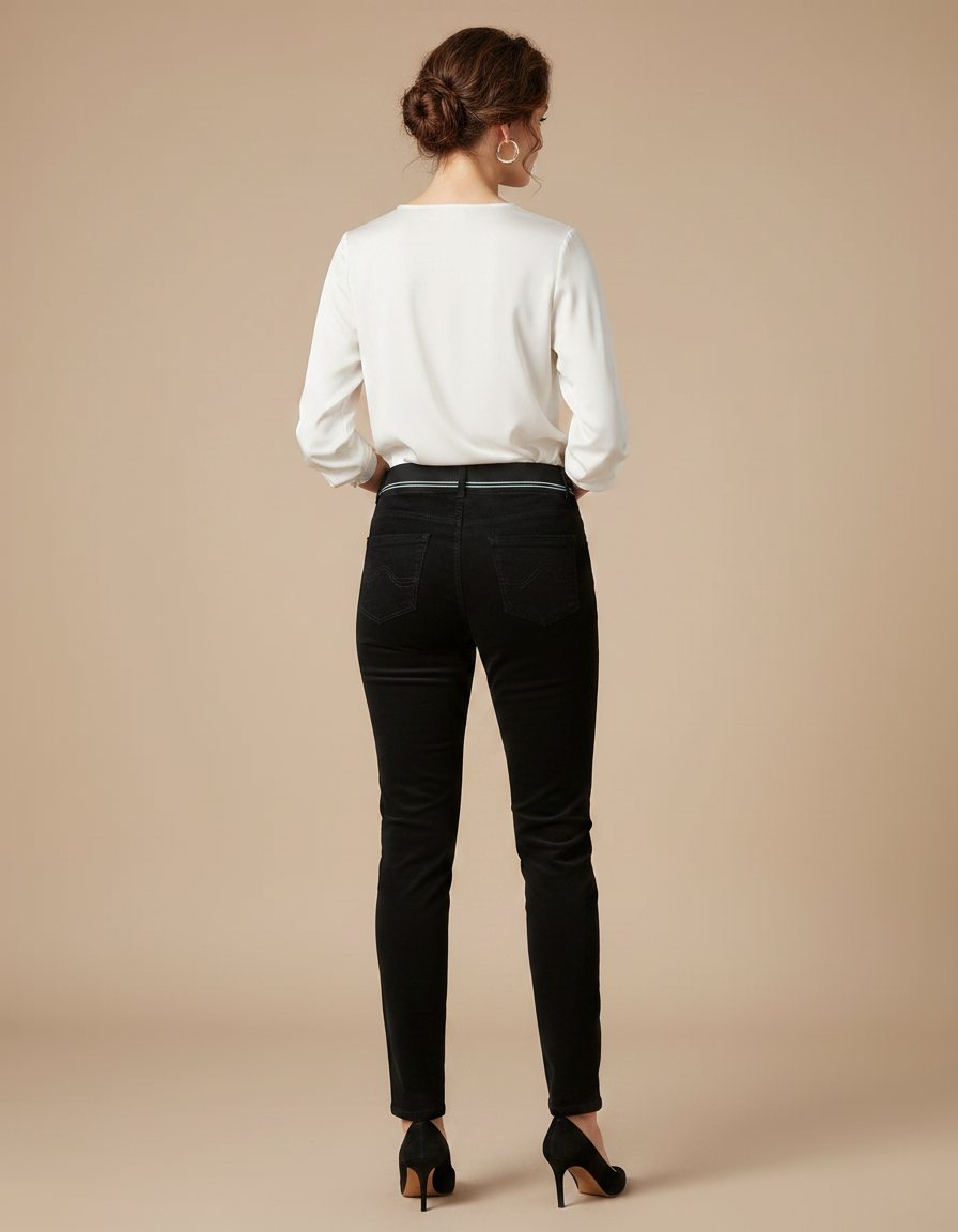 Pantalon Velours Noir Slim Brodé Élégant Femme - Cordé - vue 2