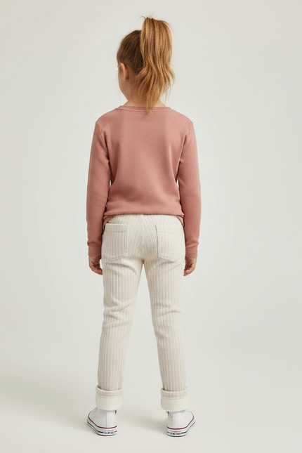 Pantalon Velours Côtelé Crème Enfant Doux Ajusté - Beige Cordé - vue 2