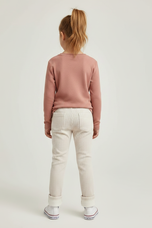 Pantalon Velours Côtelé Crème Enfant Doux Ajusté - Beige Cordé - vue 2