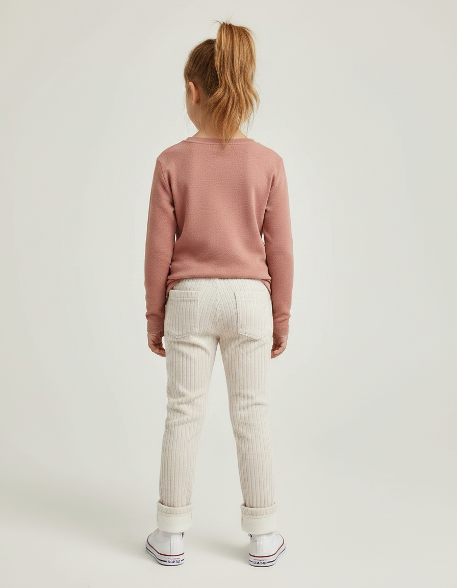 Pantalon Velours Côtelé Crème Enfant Doux Ajusté - Beige Cordé - vue 2