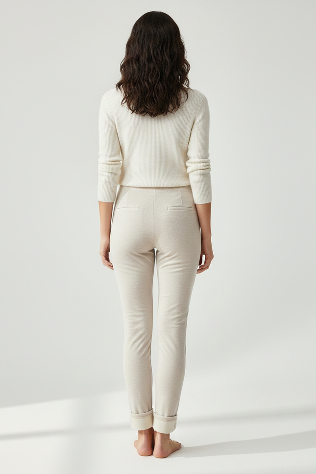 Pantalon Velours Beige Slim Coton Confortable Femme - Molleton - vue 2