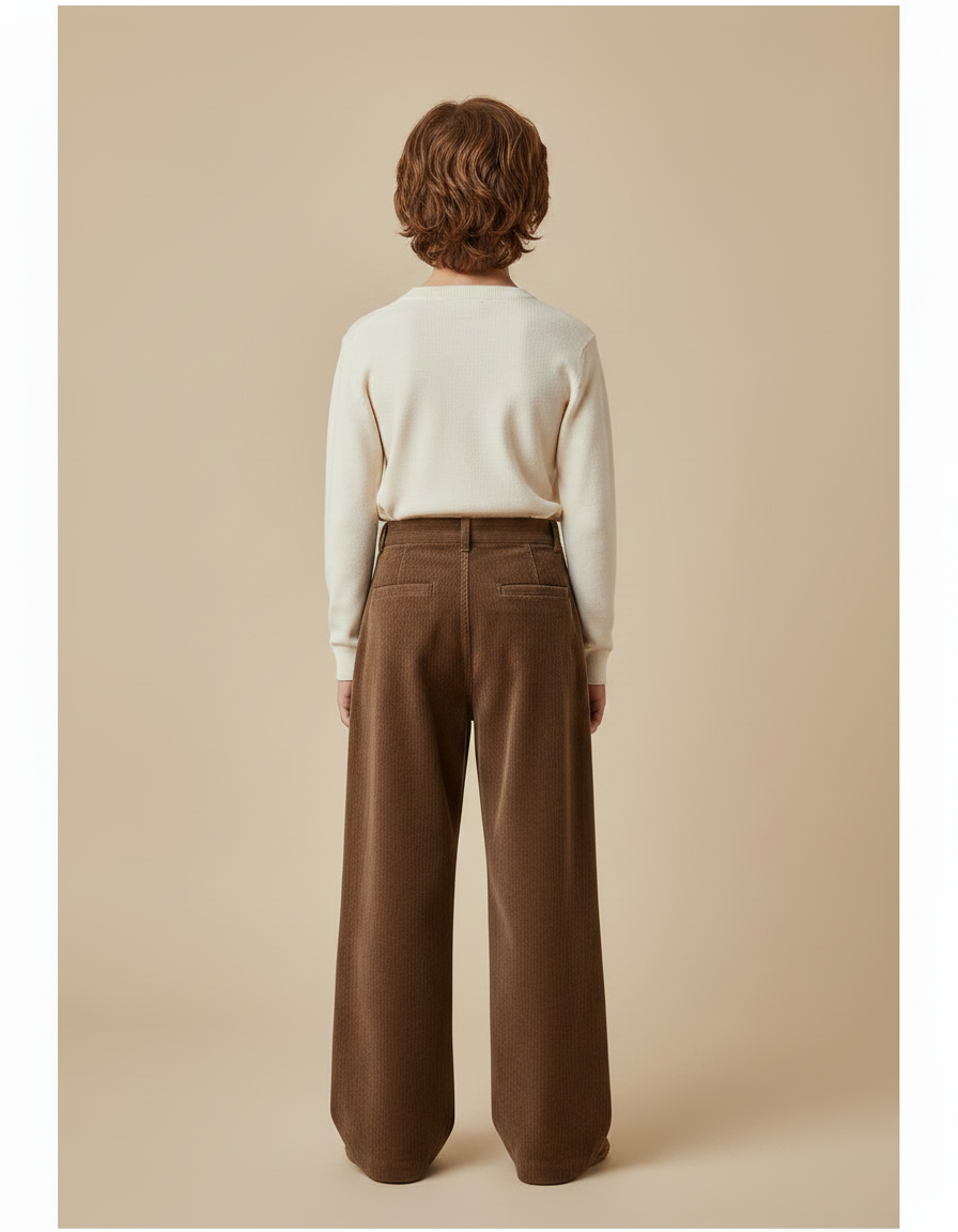Pantalon Velours Marron Ample Côtelé Garçon Hiver - Cordé - vue 2