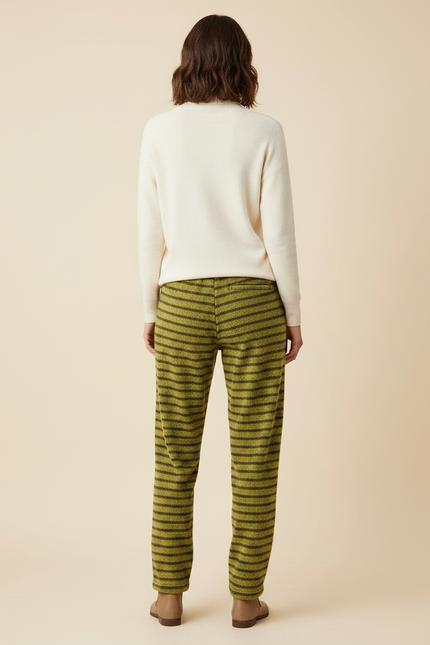 Pantalon Velours Rayé Vert Kaki Ample Doux Femme - vue 2