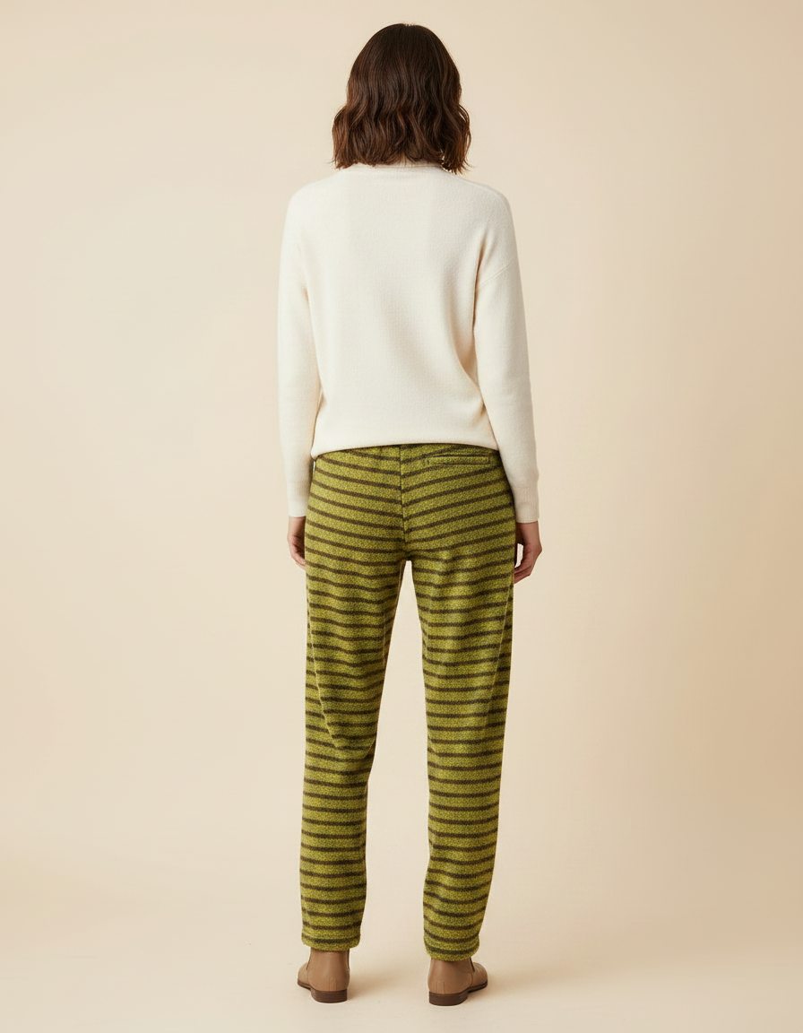 Pantalon Velours Rayé Vert Kaki Ample Doux Femme - vue 2