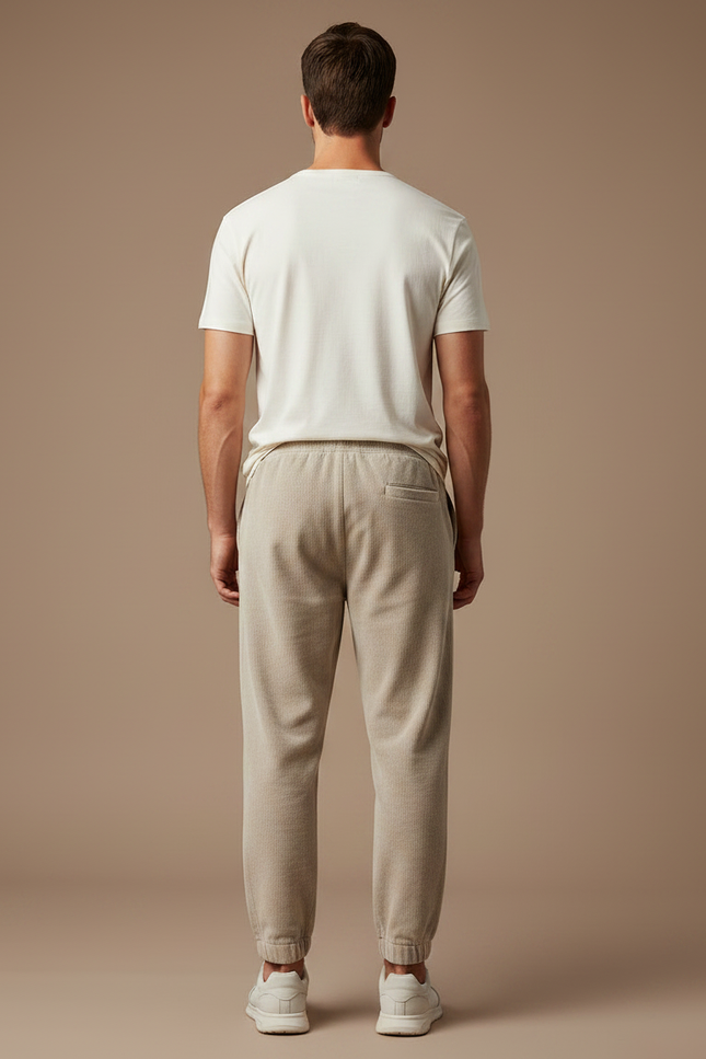 Pantalon Velours Côtelé Beige Homme Décontracté Cordon - Cordé - vue 2