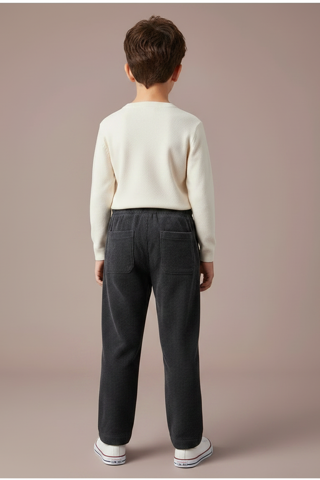 Pantalon Velours Côtelé Gris Ample Enfant Épais - Cordé - vue 2