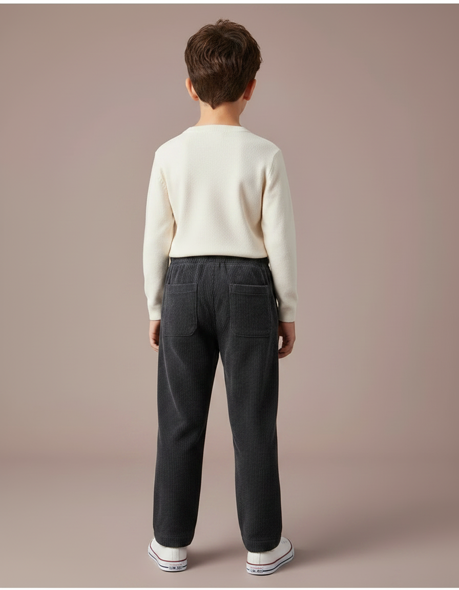 Pantalon Velours Côtelé Gris Ample Enfant Épais - Cordé - vue 2