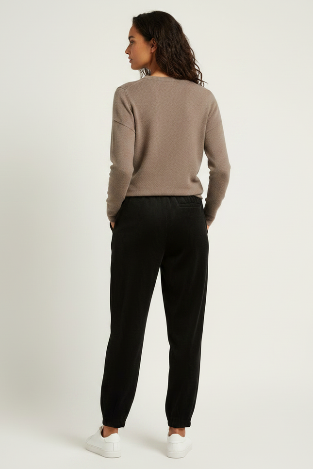 Pantalon Velours Côtelé Noir Ample Décontracté Femme - Cordé - vue 2
