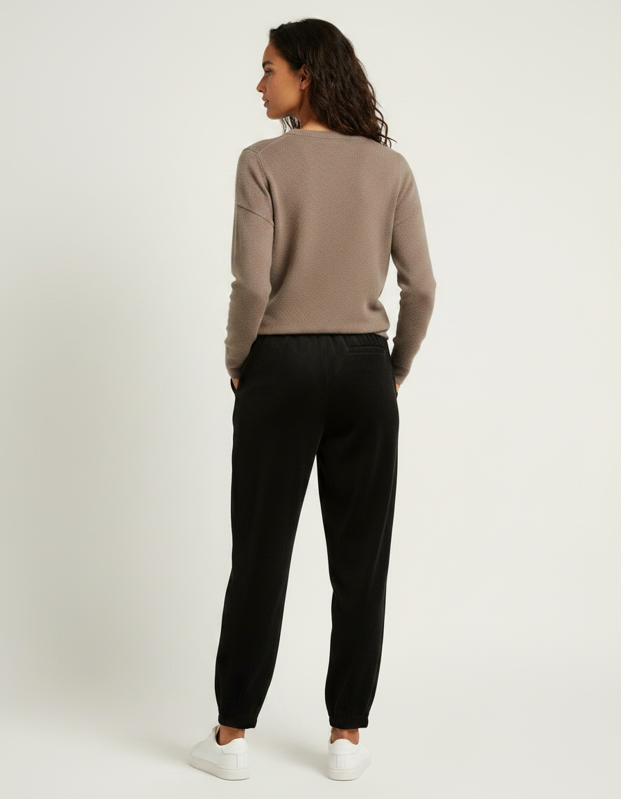 Pantalon Velours Côtelé Noir Ample Décontracté Femme - Cordé - vue 2