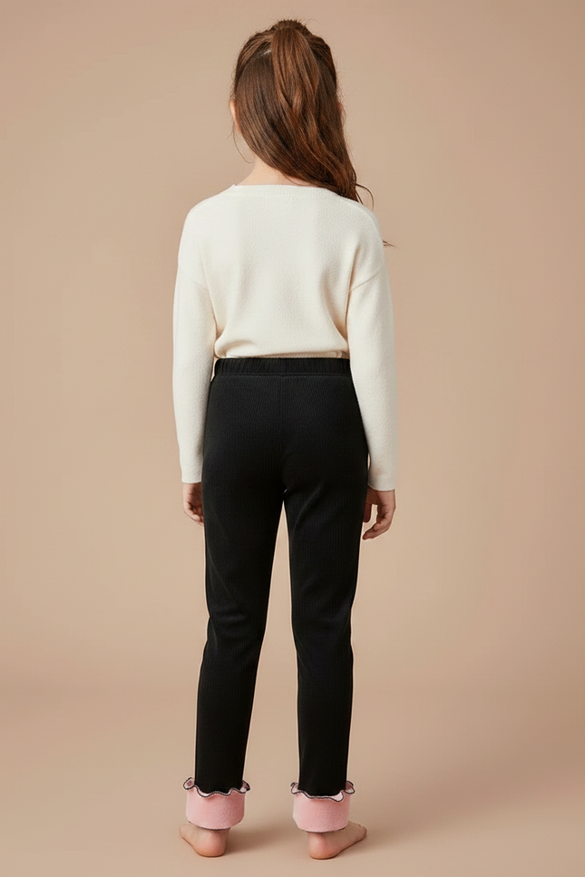 Pantalon Velours Noir Côtelé Doublé Rose Fille - Cordé - vue 2