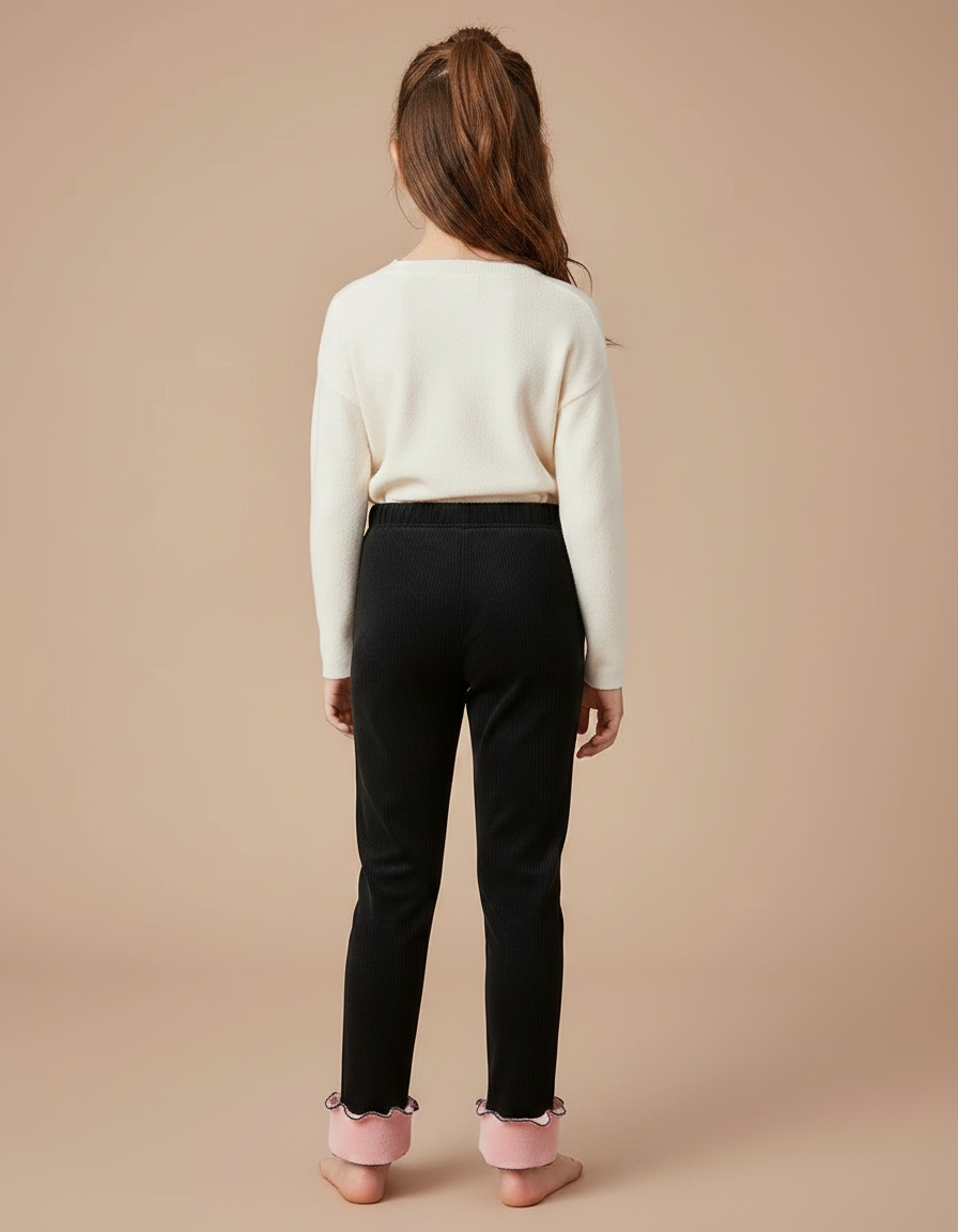 Pantalon Velours Noir Côtelé Doublé Rose Fille - Cordé - vue 2