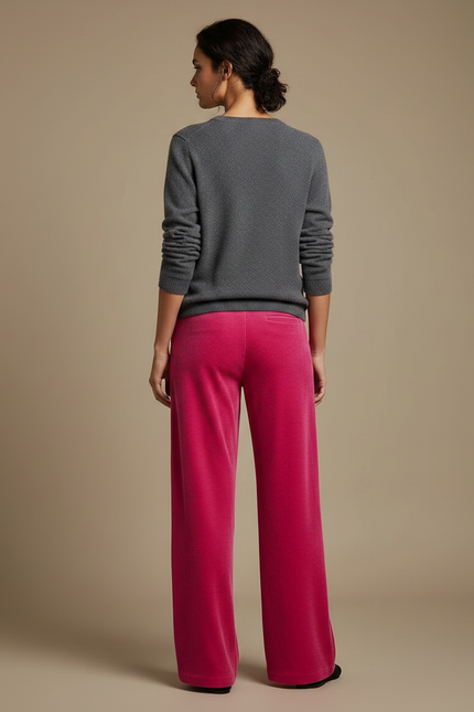 Pantalon Velours Fuchsia Côtelé Large Décontracté Femme - Rose Cordé - vue 2