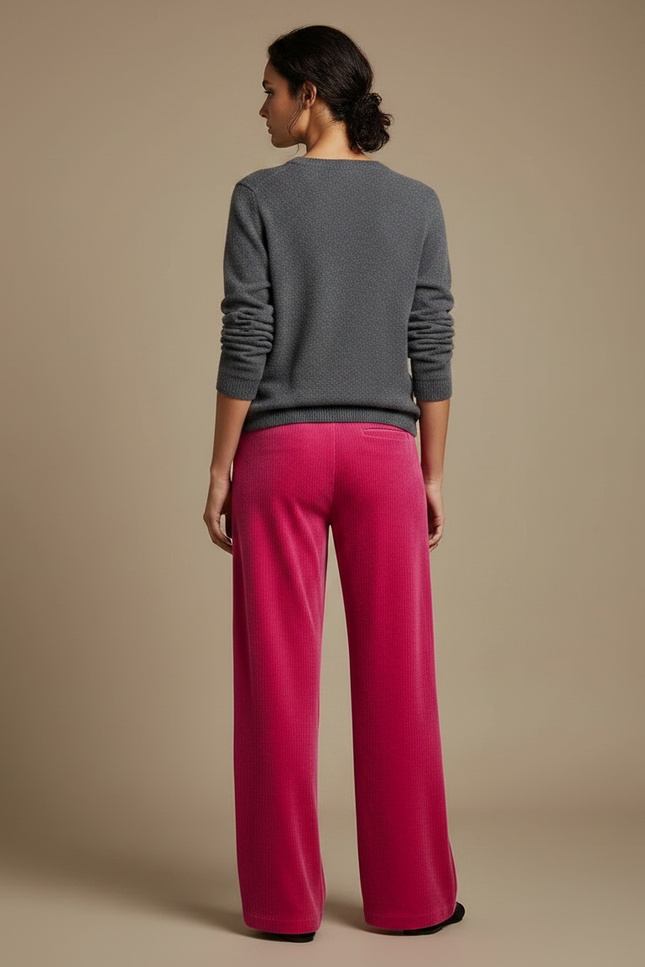 Pantalon Velours Fuchsia Côtelé Large Décontracté Femme - Rose Cordé - vue 2