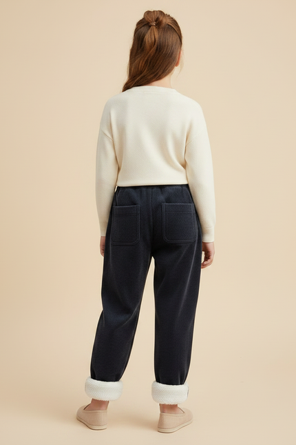 Pantalon Velours Marine Côtelé Ample Doublé Enfant - Cordé - vue 2