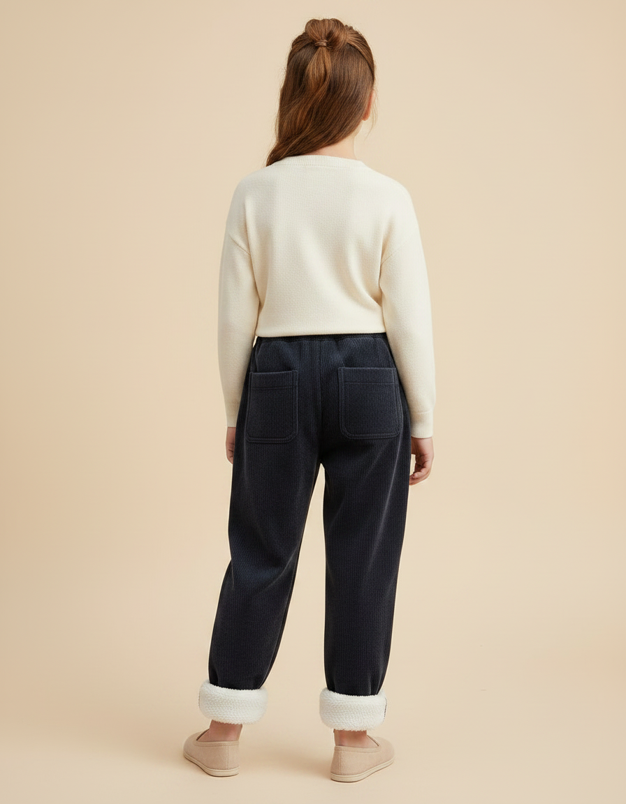 Pantalon Velours Marine Côtelé Ample Doublé Enfant - Cordé - vue 2
