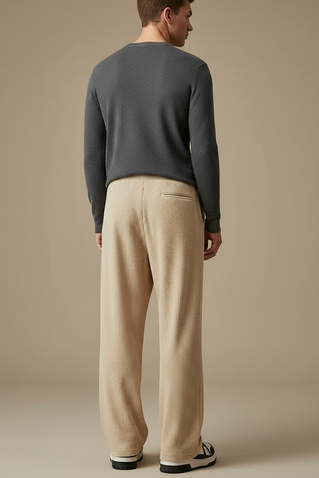 Pantalon Velours Homme Taille Élastiquée - Beige Cordé - vue 2