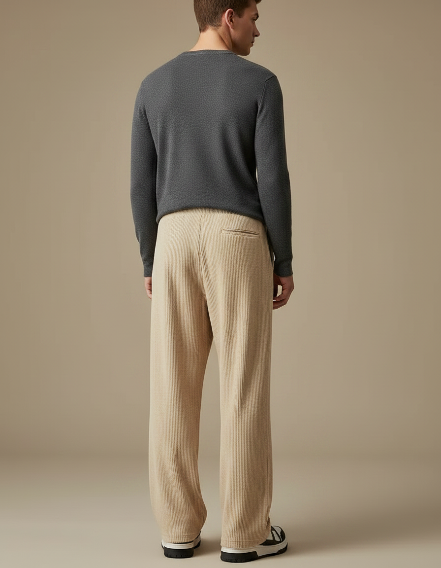 Pantalon Velours Homme Taille Élastiquée - Beige Cordé - vue 2