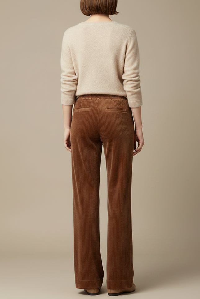 Pantalon Velours Marron Côtelé Ample Confortable Femme - Cordé - vue 2
