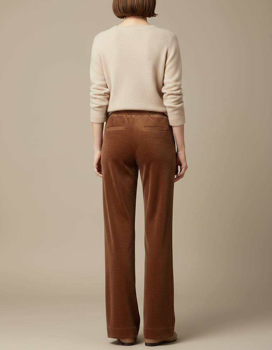 Pantalon Velours Marron Côtelé Ample Confortable Femme - Cordé - vue 2