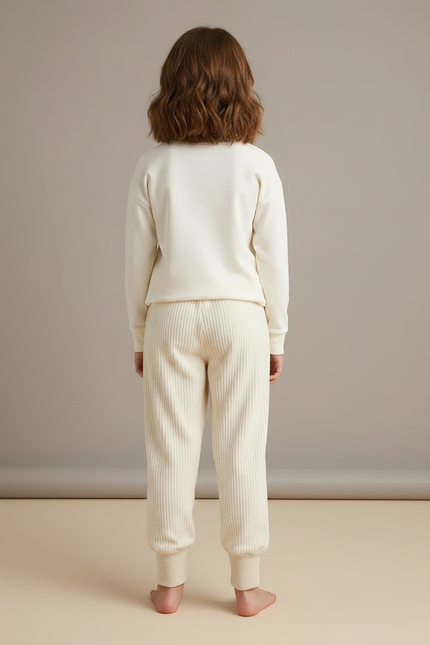 Pantalon Velours Côtelé Crème Ample Confortable Enfant - Beige Cordé - vue 2