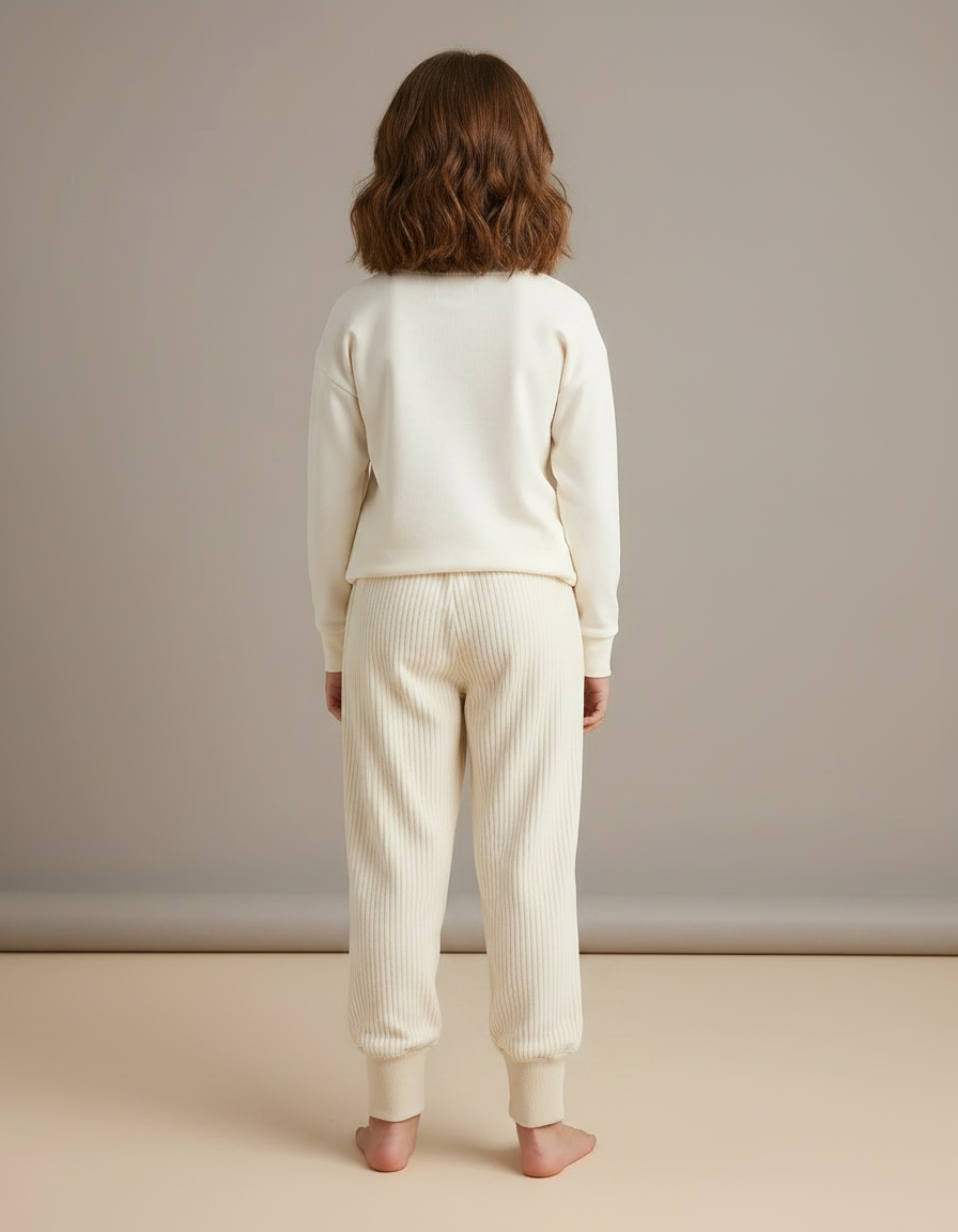 Pantalon Velours Côtelé Crème Ample Confortable Enfant - Beige Cordé - vue 2