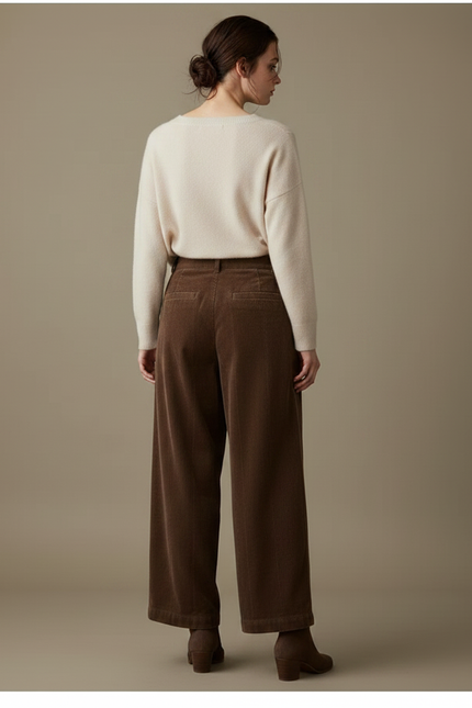 Pantalon Velours Marron Côtelé Large Décontracté Femme - Cordé - vue 2