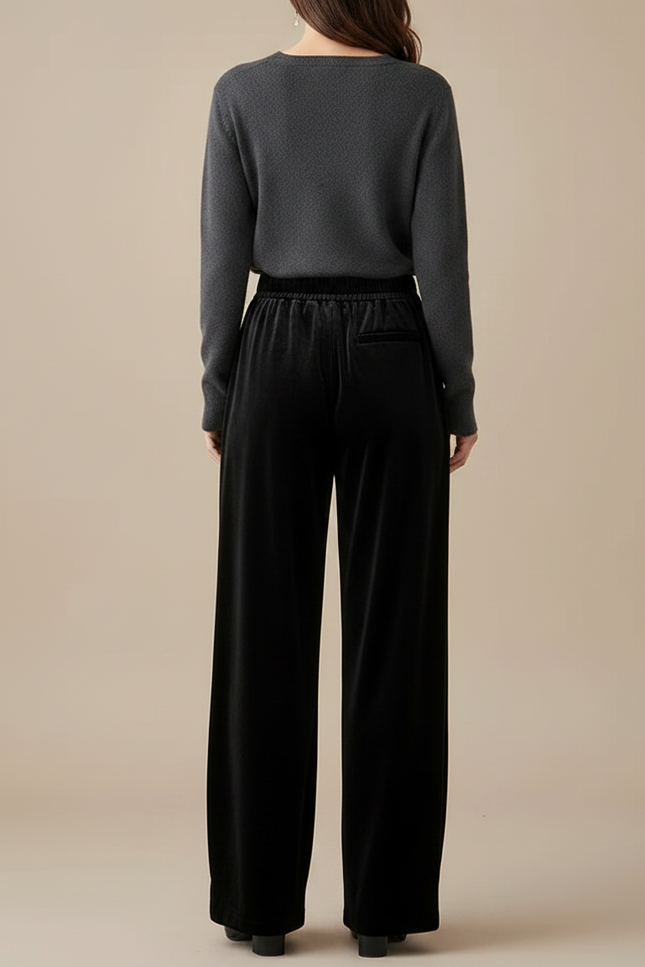 Pantalon Velours Noir Large Fluide Confortable Femme - vue 2
