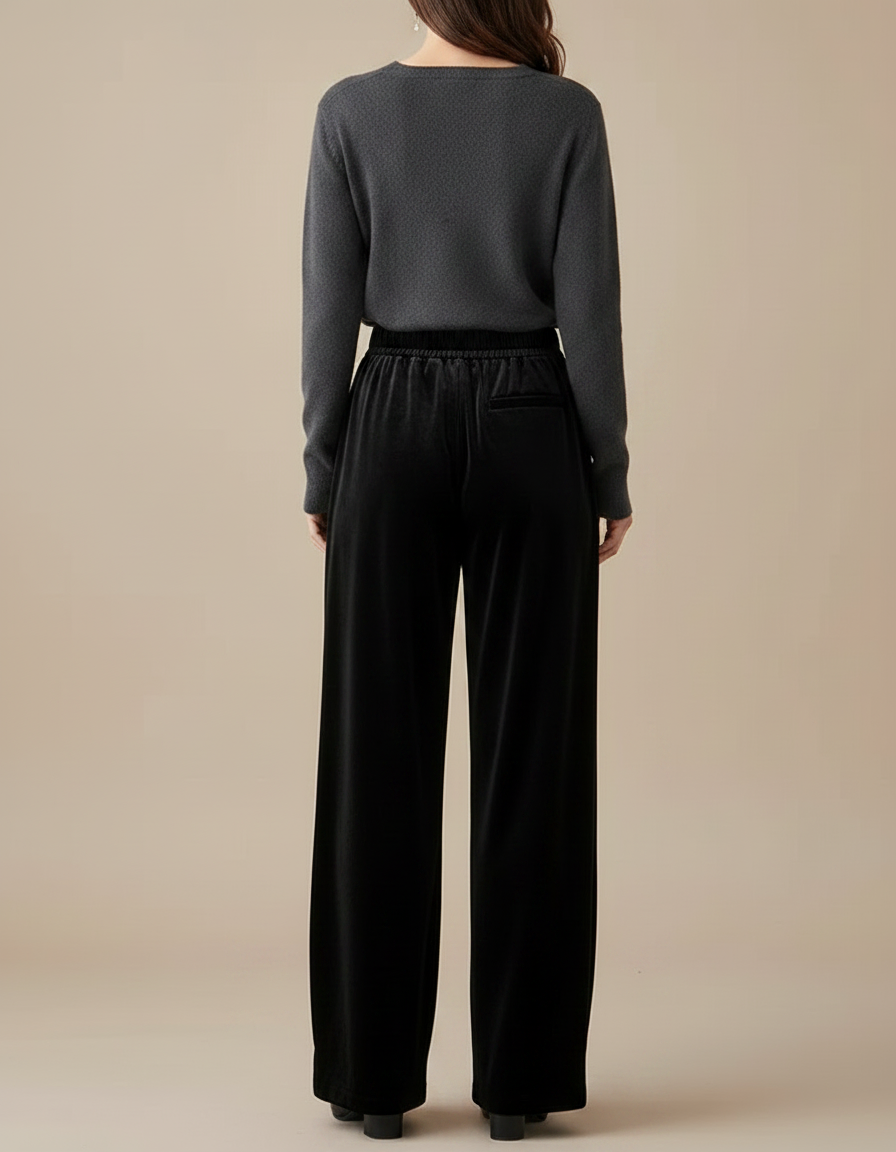 Pantalon Velours Noir Large Fluide Confortable Femme - vue 2