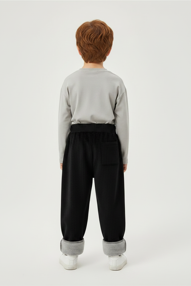 Pantalon Velours Côtelé Noir Doublé Polaire Enfant - vue 2