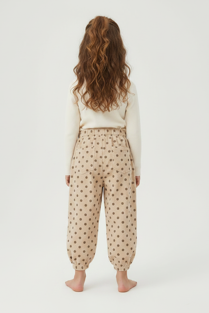 Pantalon Velours Beige Ample Points Marrons Enfant - Cordé - vue 2